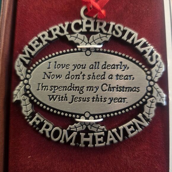 Merry Christmas From Heaven Pewter Ornament Loved One Memorial Tree Decoration - Picture 2 of 4